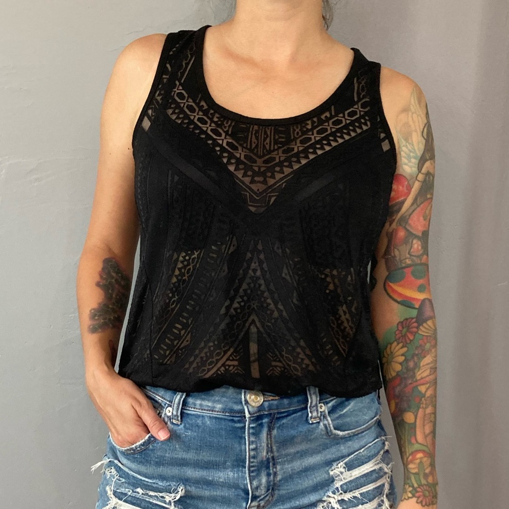 Massimo Black Sheer Patterned Top